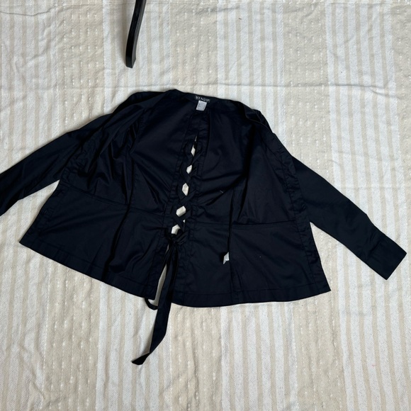 Venus black tie back pearl button down blouse - Picture 6 of 14